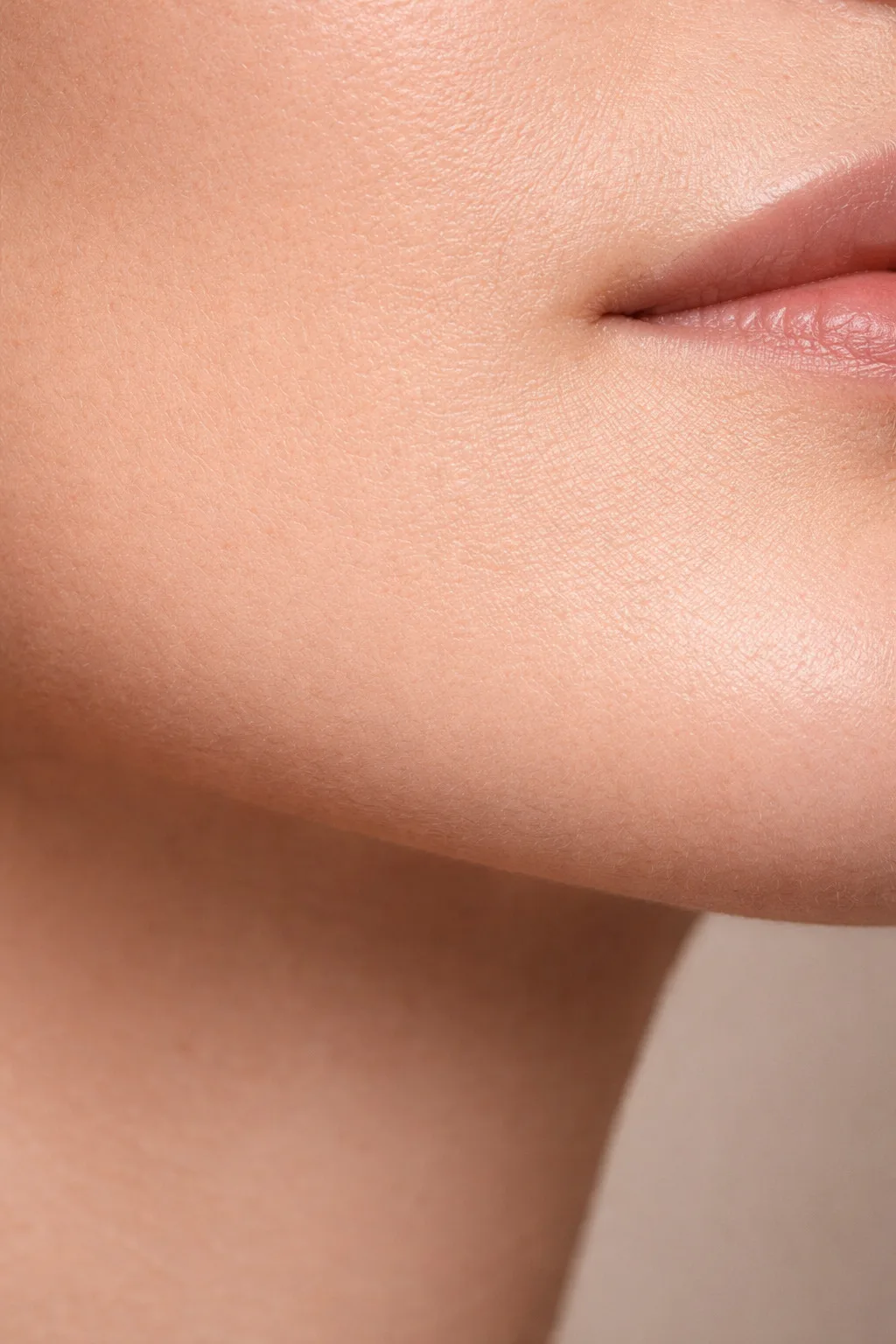 Dettaglio del profilo inferiore del volto femminile che evidenzia linee pulite, proporzioni equilibrate e naturale definizione.