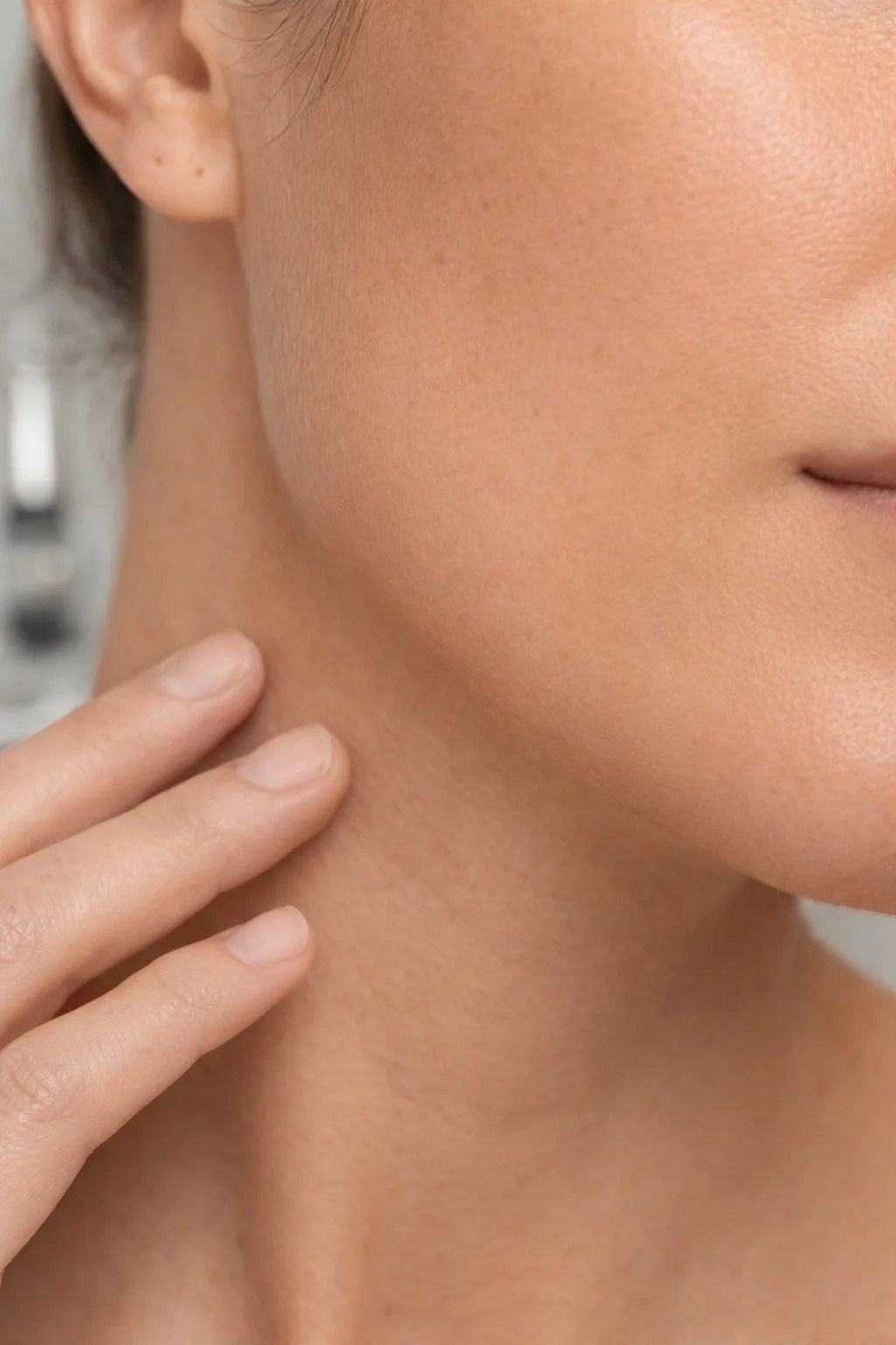 Particolare di zona mandibolare e collo, area chiave nei trattamenti di medicina estetica per ridefinizione e armonizzazione del profilo.
